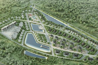 color real estate layouts, custom 3d site map, cgi commercial masterplan render