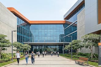 visualize modern university exterior,campus building design, architecture render