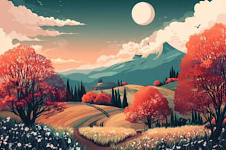 create flat landscape illustration of nature and background vector art