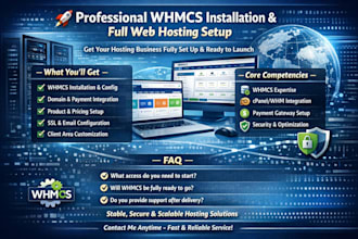 install and configure whmcs on your hosting to fully set up and launch your web