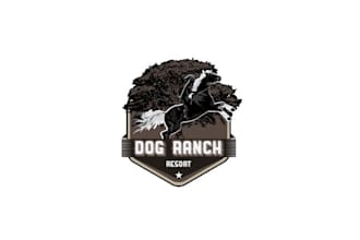 design amazing modern logo with a dog riding a rearing horse