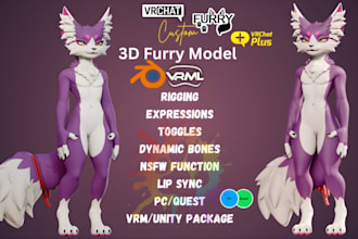 do custom furry vtuber model, nsfw vrchat avatar, anime vrc avatar, animaze vrm
