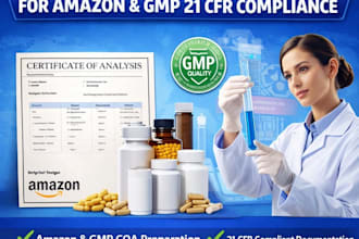 make certificate of analysis for amazon and gmp 21 cfr compliance