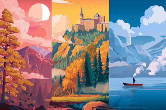 draw a flat vector landscape illustration