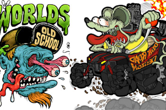 create kustom kulture illustration rat fink art style hotrod monster art design