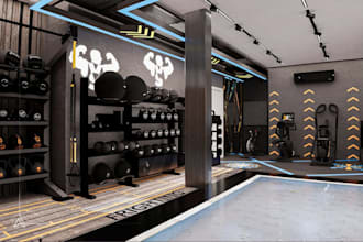 modern 3d gym interior, swimming pool, pilates reformer studio, fitness studio