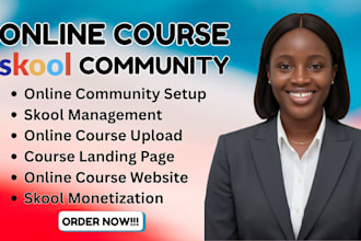 setup skool online community, skool course creation, skool community manager
