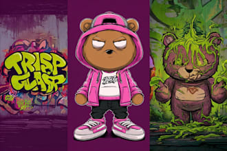 make cartoon character graffiti character mascot logo teddy bear for your brand