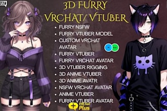 edit and rig 3d vtuber rigging, furry vrchat avatar, anime nsfw avatar, vrm