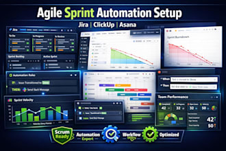 set up jira, clickup or asana agile sprint workflow automation