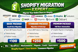 migrate amazon volusion shift4shop shopline surecart sellfy to shopify store