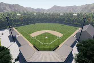 render 3d baseball court, interior design, 3d model, soccer complex exterior