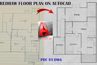 redraw floor plan in autocad within 2 to 4 hrs