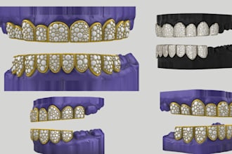 do custom grillz 3d jewelry cad design, gem set cad, fit well, quality, 3d print