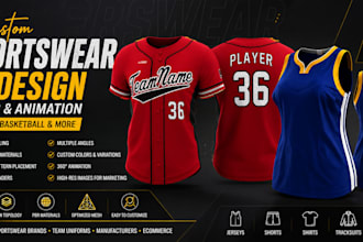 design baseball, basketball and other sports wear with 3d render and animation