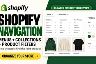 setup shopify navigation menu, collections and product filters