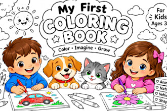 children coloring book illustrations, kids coloring book and animal coloring