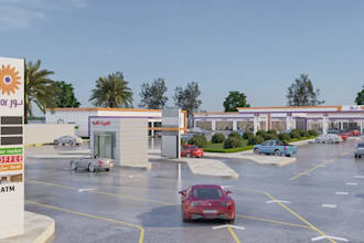 refuel 3d commercial building,petrol station, mockup gas station,car park render