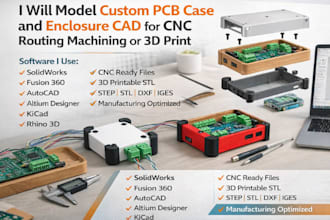 model custom pcb case and enclosure cad for cnc routing machining or 3d print