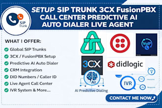 setup sip trunk 3cx fusionpbx call center predictive ai auto dialer live agent