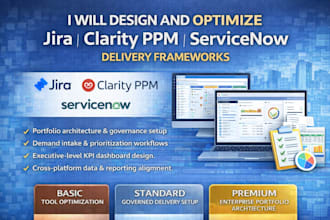 design and optimize jira, clarity ppm and servicenow delivery frameworks