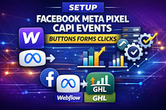 setup facebook meta pixel capi events buttons forms clicks tracking webflow ghl