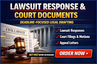prepare court filing documents, lawsuit response or appeal