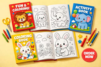 design kids activity book, coloring book cover and interior for KDP