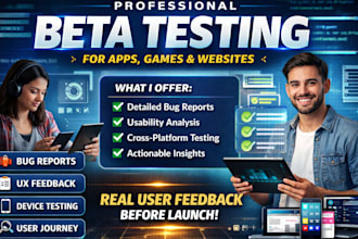 user test beta test manual test saas website app game and provide feedback