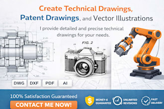 create technical drawings, patent drawings, and vector illustrations