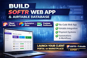build softr web app with airtable database, client portal and marketplace