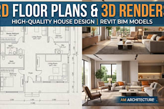 design 2d floor plans and 3d house renders in revit
