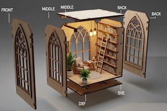 design 3d printable laser cutting miniature bookshelf stl file 3d book nook