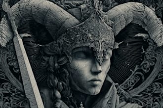 create a dark art illustration with engraving style