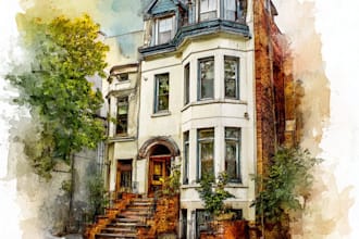 create house or building photo into watercolor art