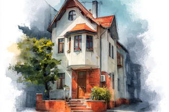 create a painted watercolor house portrait of your home