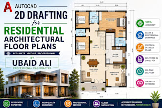 draft residential building plans in autocad 2d