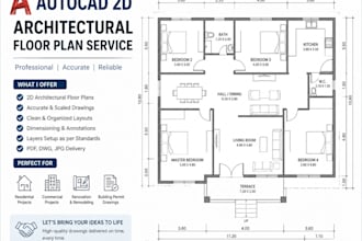 do auto cad 2d drafting for residential architectural floor plans