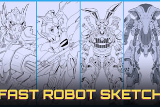draw fast highly detailed sci fi robot and mecha sketches