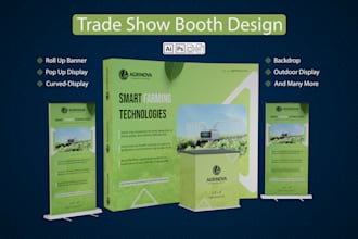 design exhibition stand, trade show banner, backdrop, booth, pop up banner