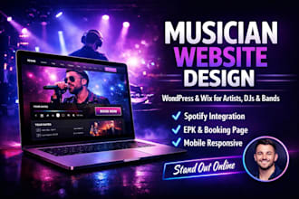 build musician website, music artist, dj, epk website using wordpress and wix