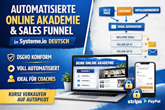 build automated online academy and sale funnel in systeme io deutsch