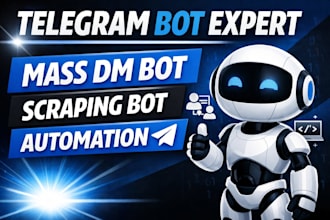 develop a professional telegram bot telegram mass dm bot, telegram scraping bot