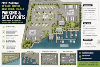 design rv park, camper, marina, boat, truck, trailer parking and site layouts