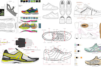 design custom  footwear, shoe tech pack, sneakers, heel, boots for manufacturing