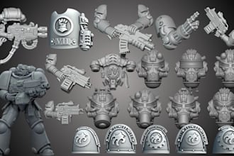sculpt space marine warhammer head, shoulder pads weapon part stl for printing