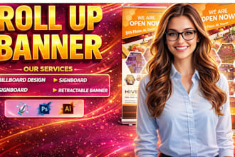 design roll up banner, retractable banner, billboard design, signage design