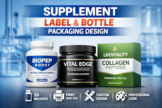 design a professional supplement label and bottle product packaging