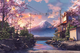 draw anime background, 2d environment, landscape