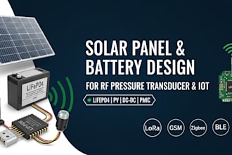 develop solar panel and lifepo4 battery design for rf pressure transducer ble